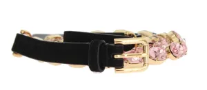 Black Leather Pink Crystal Belt