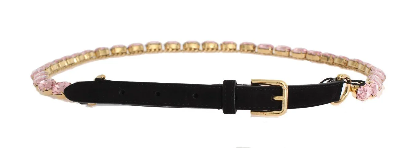 Black Leather Pink Crystal Belt