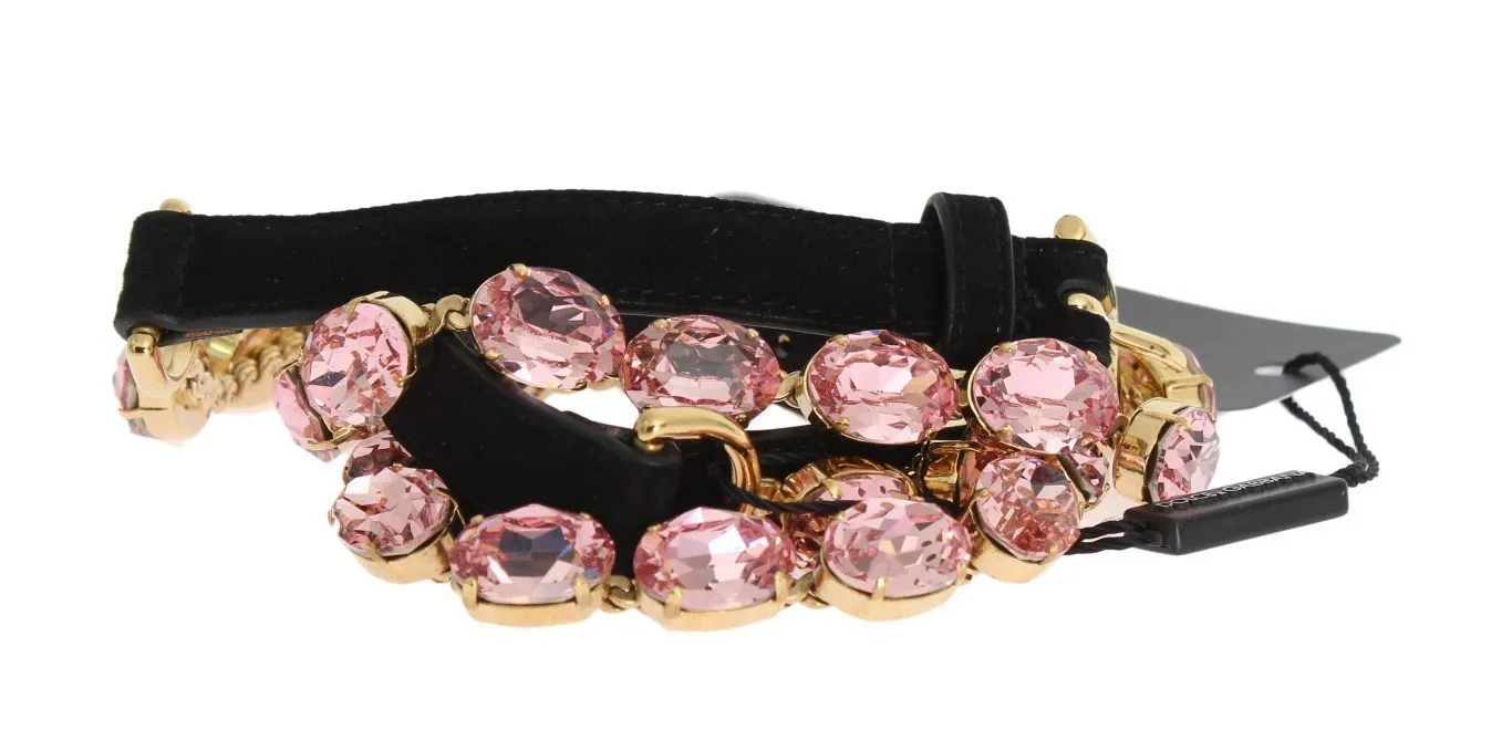 Black Leather Pink Crystal Belt