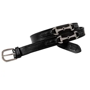 Black Leather Snaffle Crystal Bit Belt