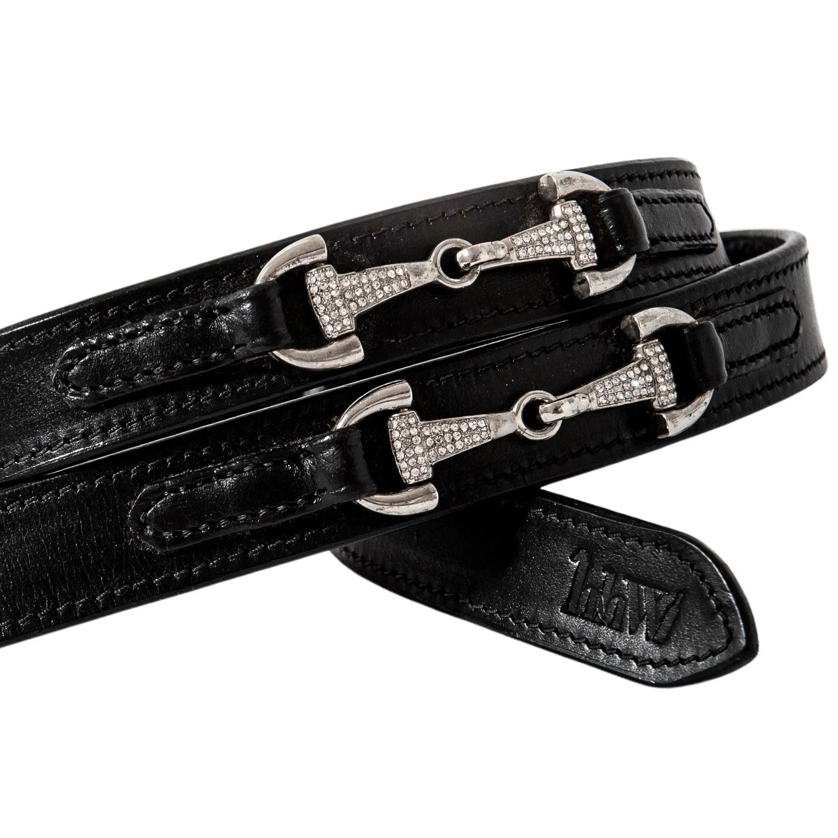 Black Leather Snaffle Crystal Bit Belt