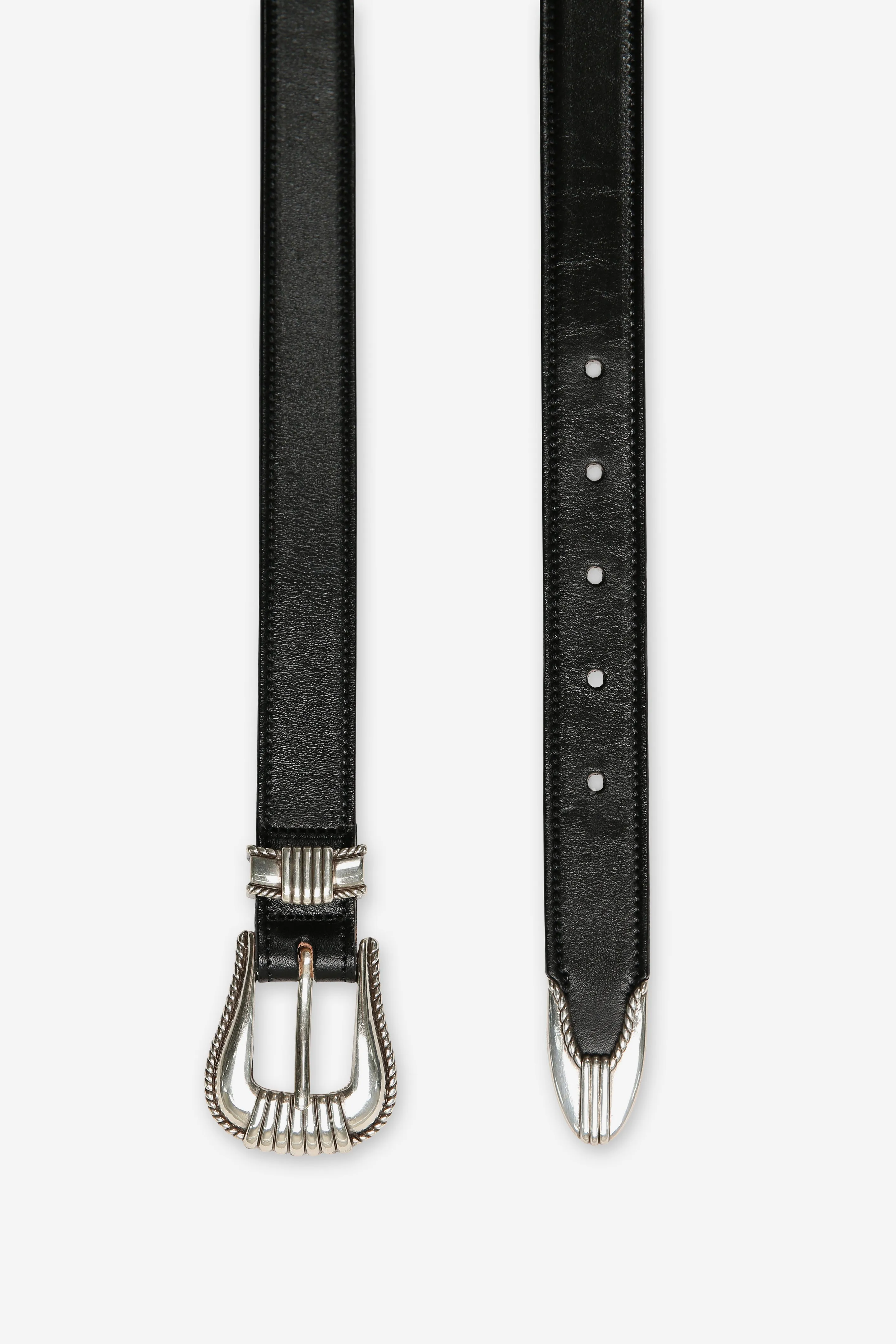 BLACK LEATHER WESTERN 3-PIECE BELT