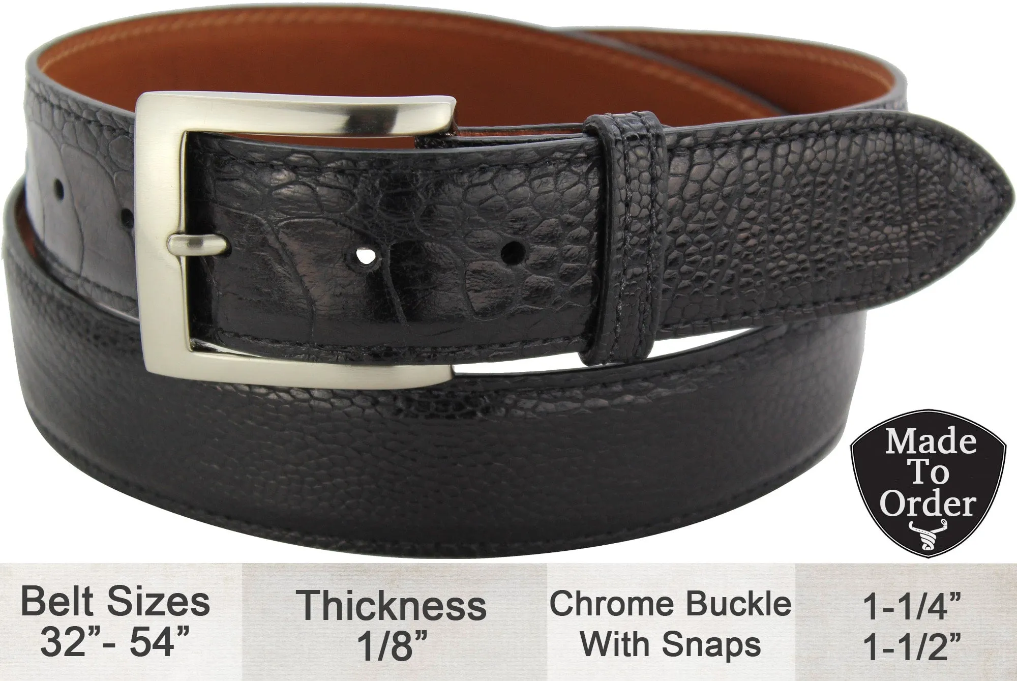 Black Ostrich Leg Designer Full Grain Leather Belt **Made To Order Allow 5 To 6 Weeks To Ship