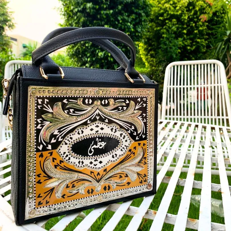 Black Personalized Cross Stitch Handbag