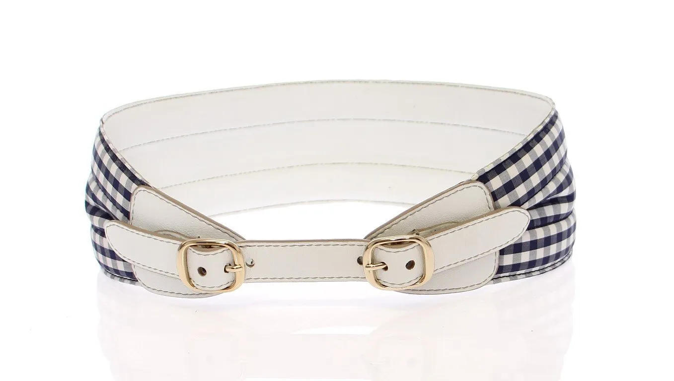 Blue Cotton Leather Logo Waist Belt
