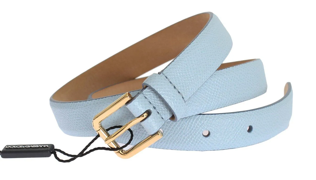 Blue Leather Dauphine Gold Buckle Belt