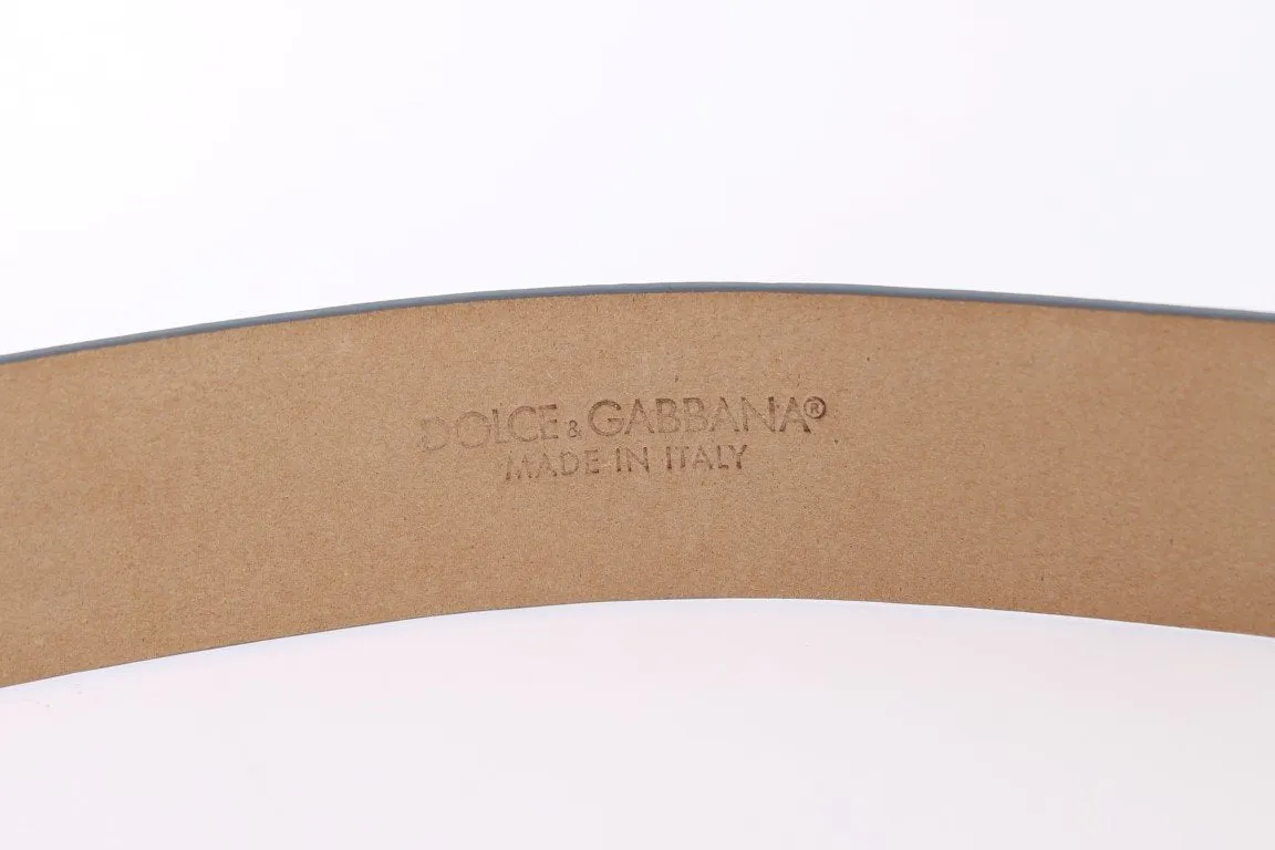 Blue Leather Dauphine Gold Buckle Belt