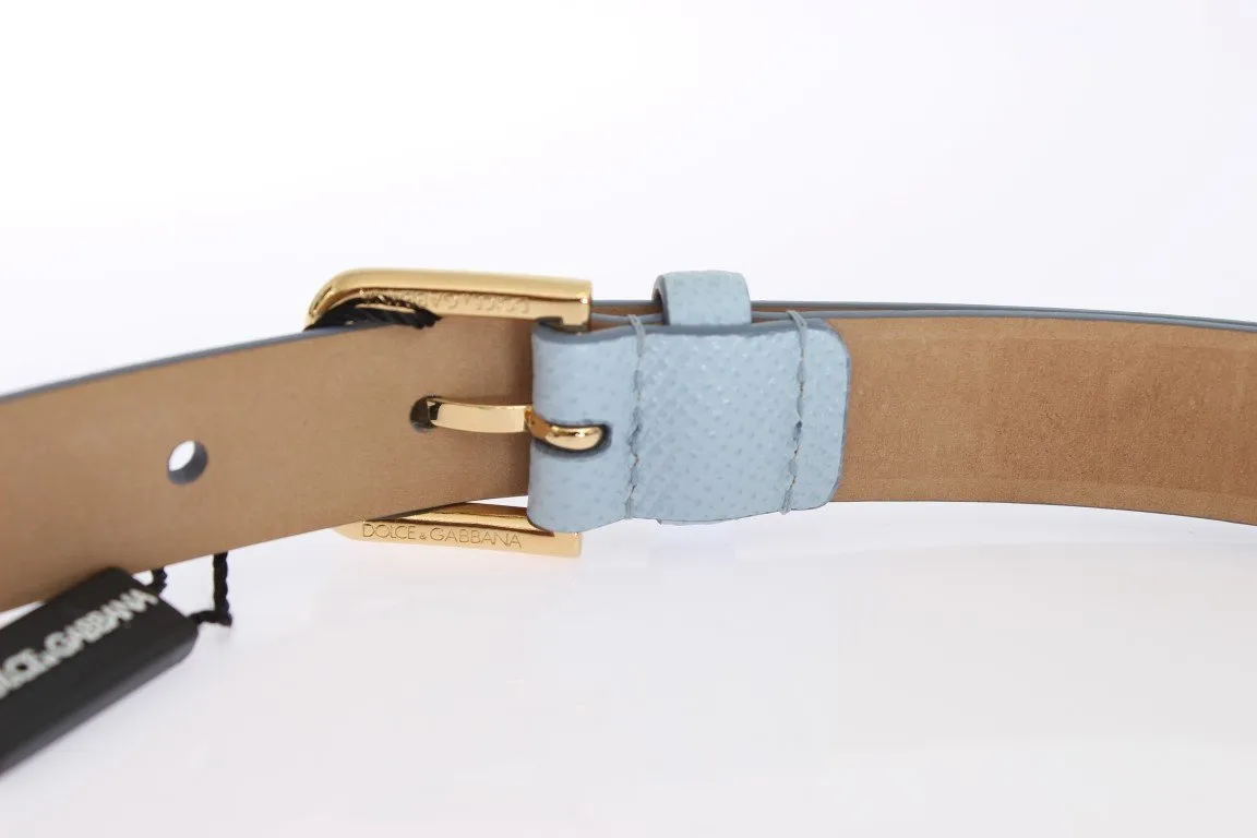Blue Leather Dauphine Gold Buckle Belt