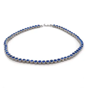 Blue Sapphire Tennis Mystic Silver Necklace