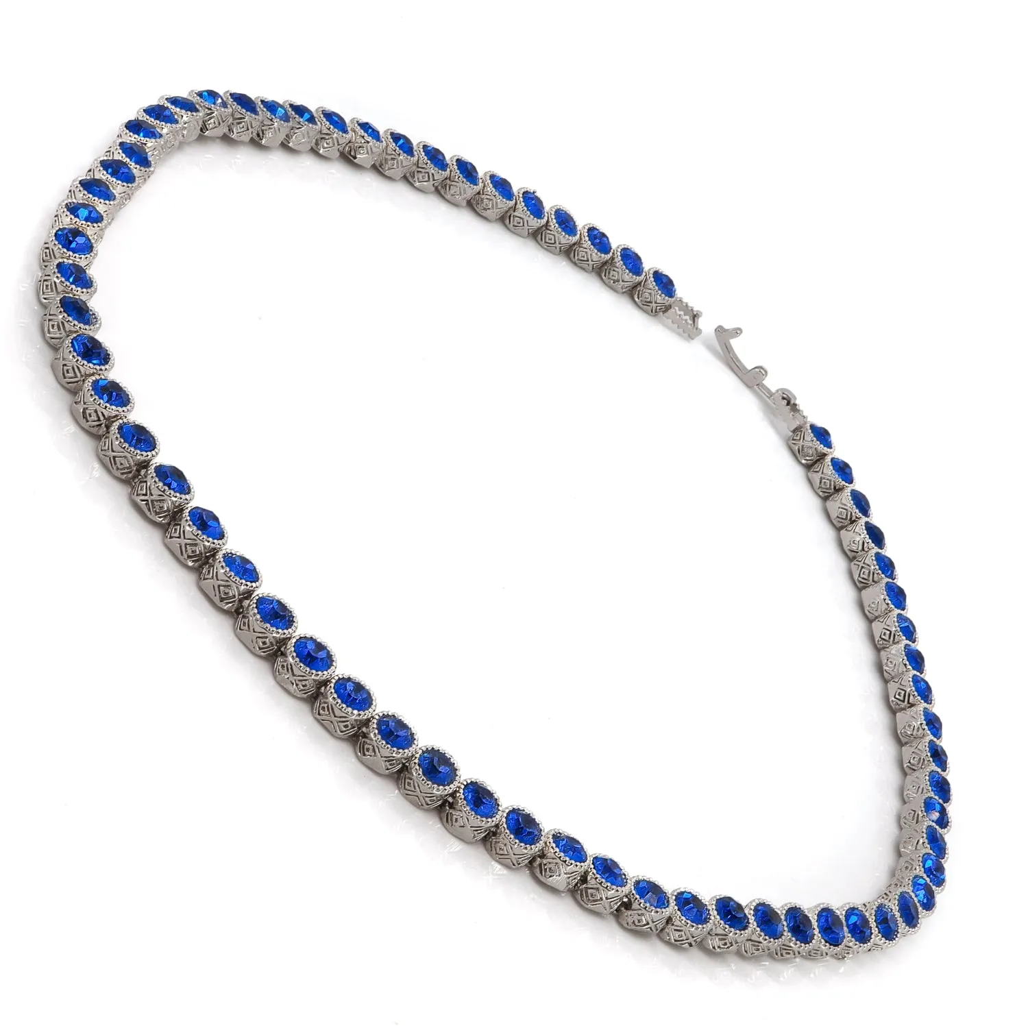 Blue Sapphire Tennis Mystic Silver Necklace