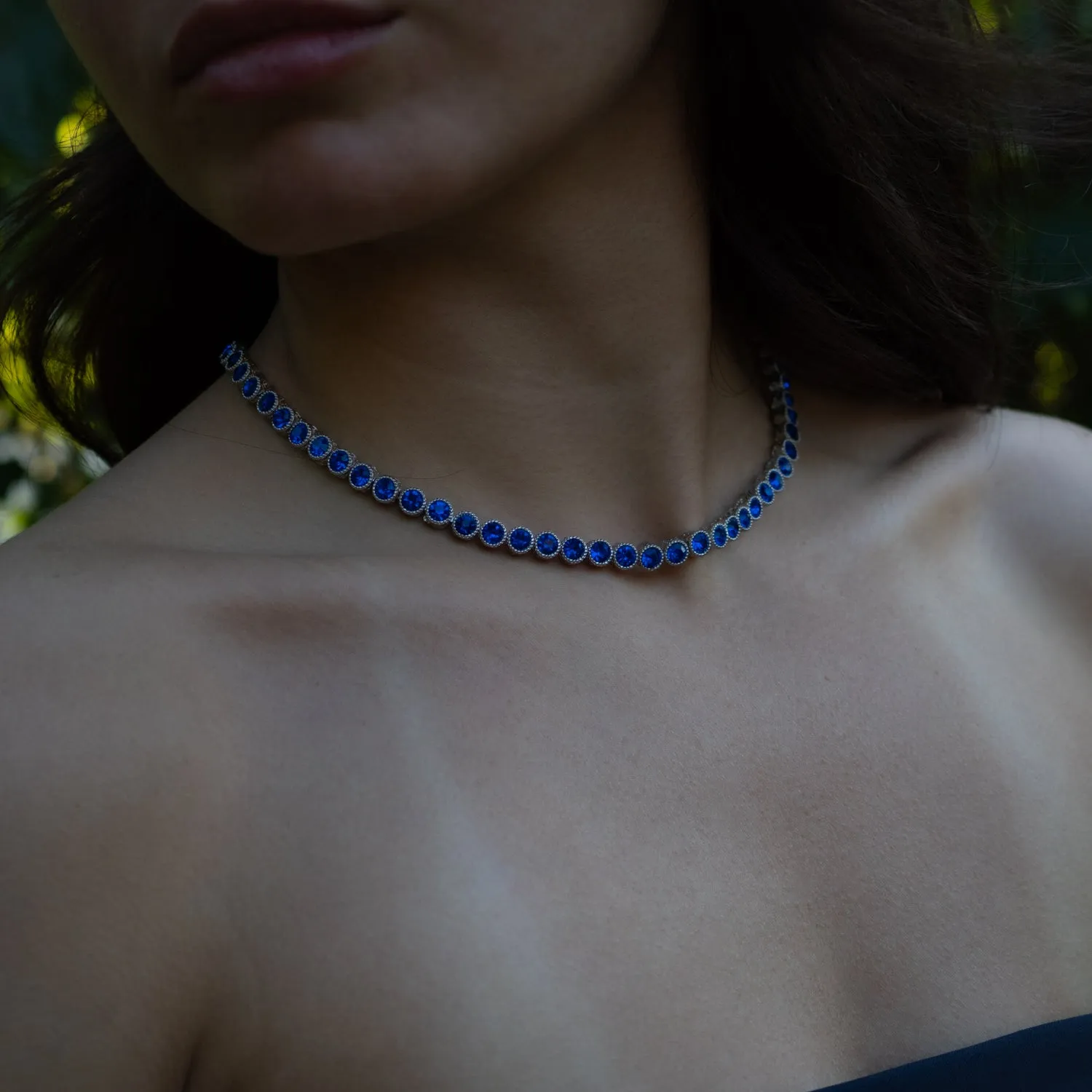 Blue Sapphire Tennis Mystic Silver Necklace