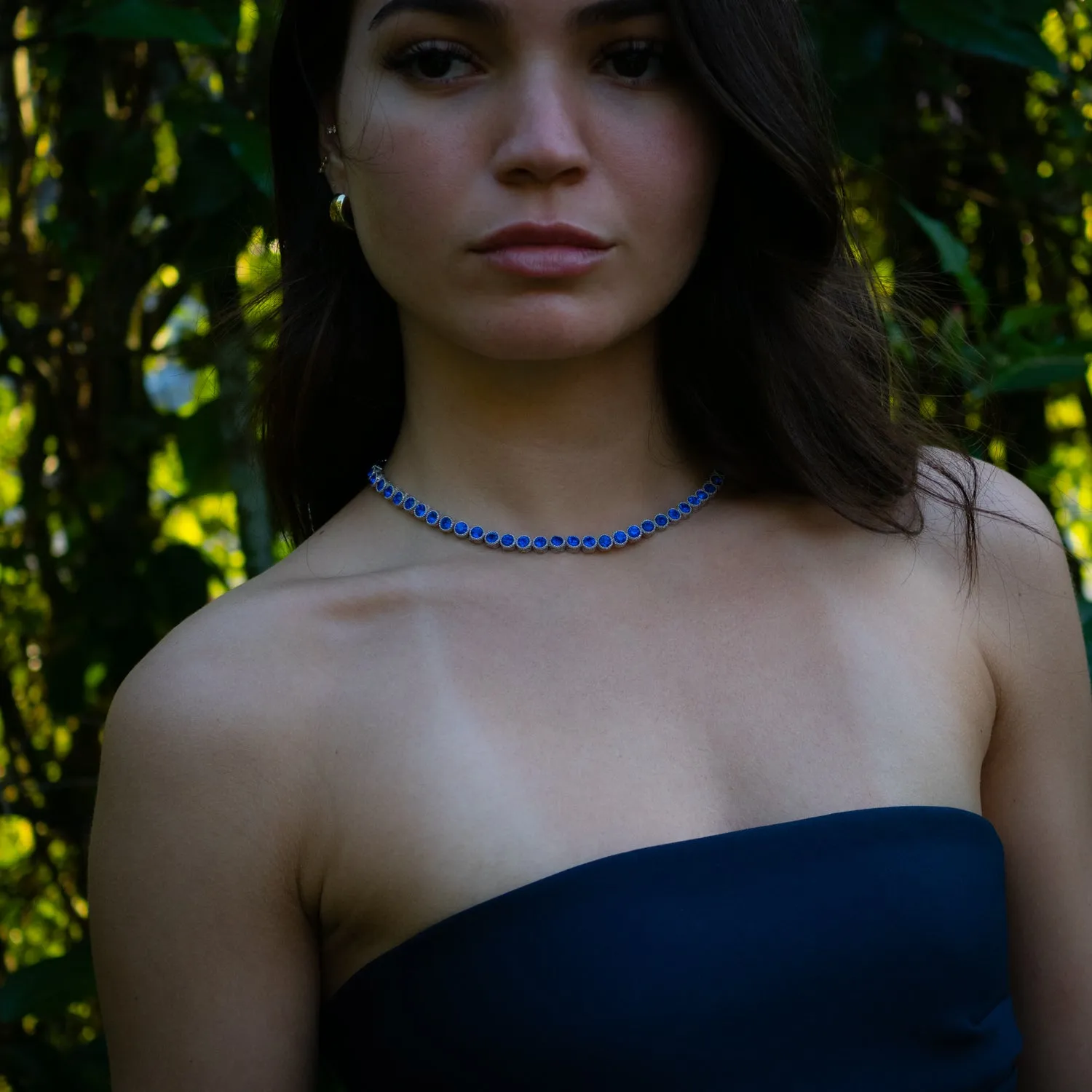 Blue Sapphire Tennis Mystic Silver Necklace