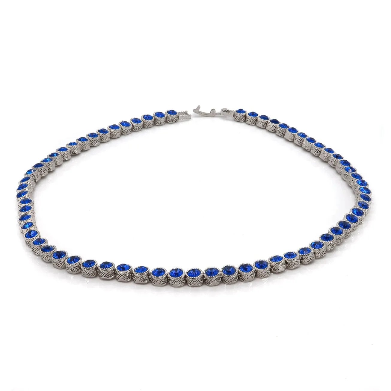 Blue Sapphire Tennis Mystic Silver Necklace
