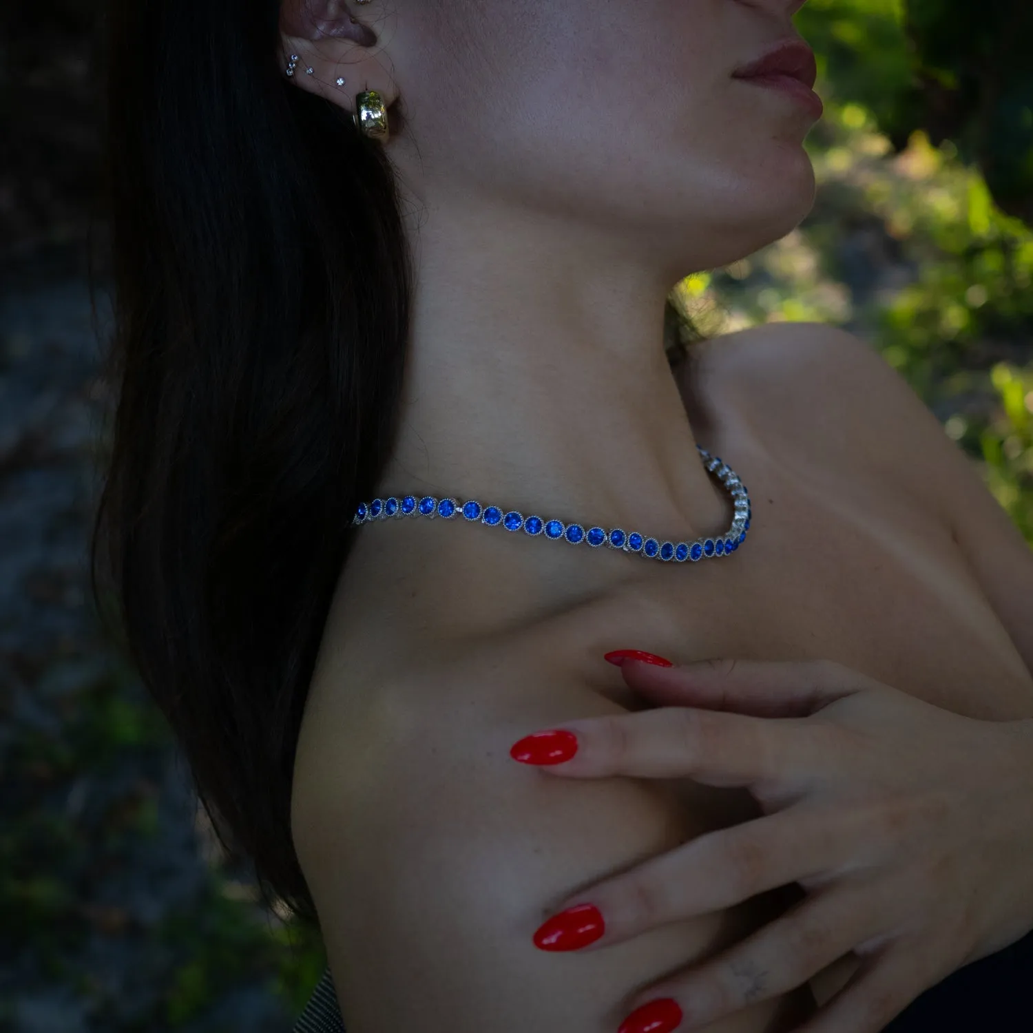 Blue Sapphire Tennis Mystic Silver Necklace