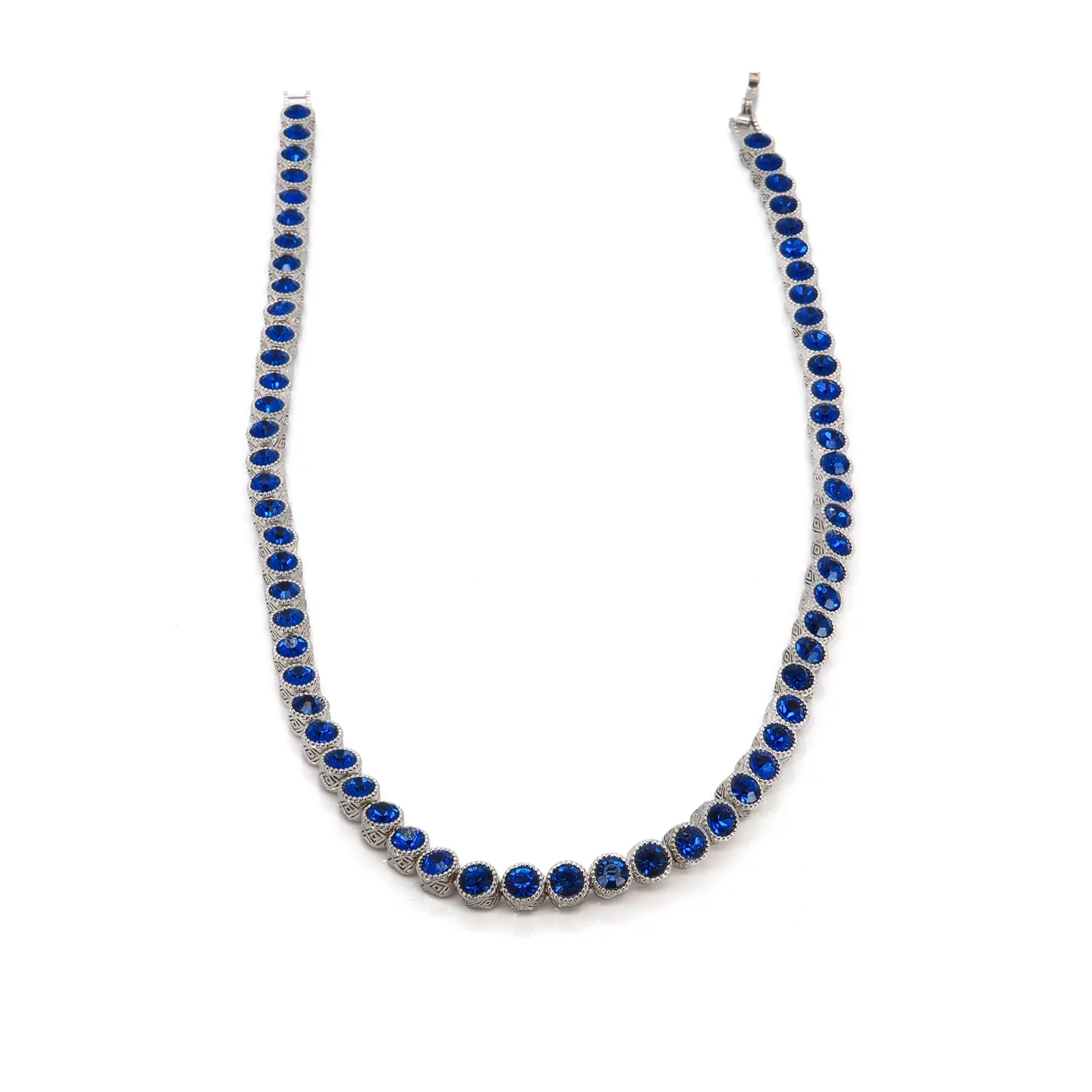 Blue Sapphire Tennis Mystic Silver Necklace