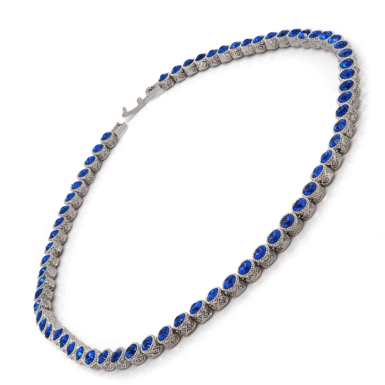 Blue Sapphire Tennis Mystic Silver Necklace