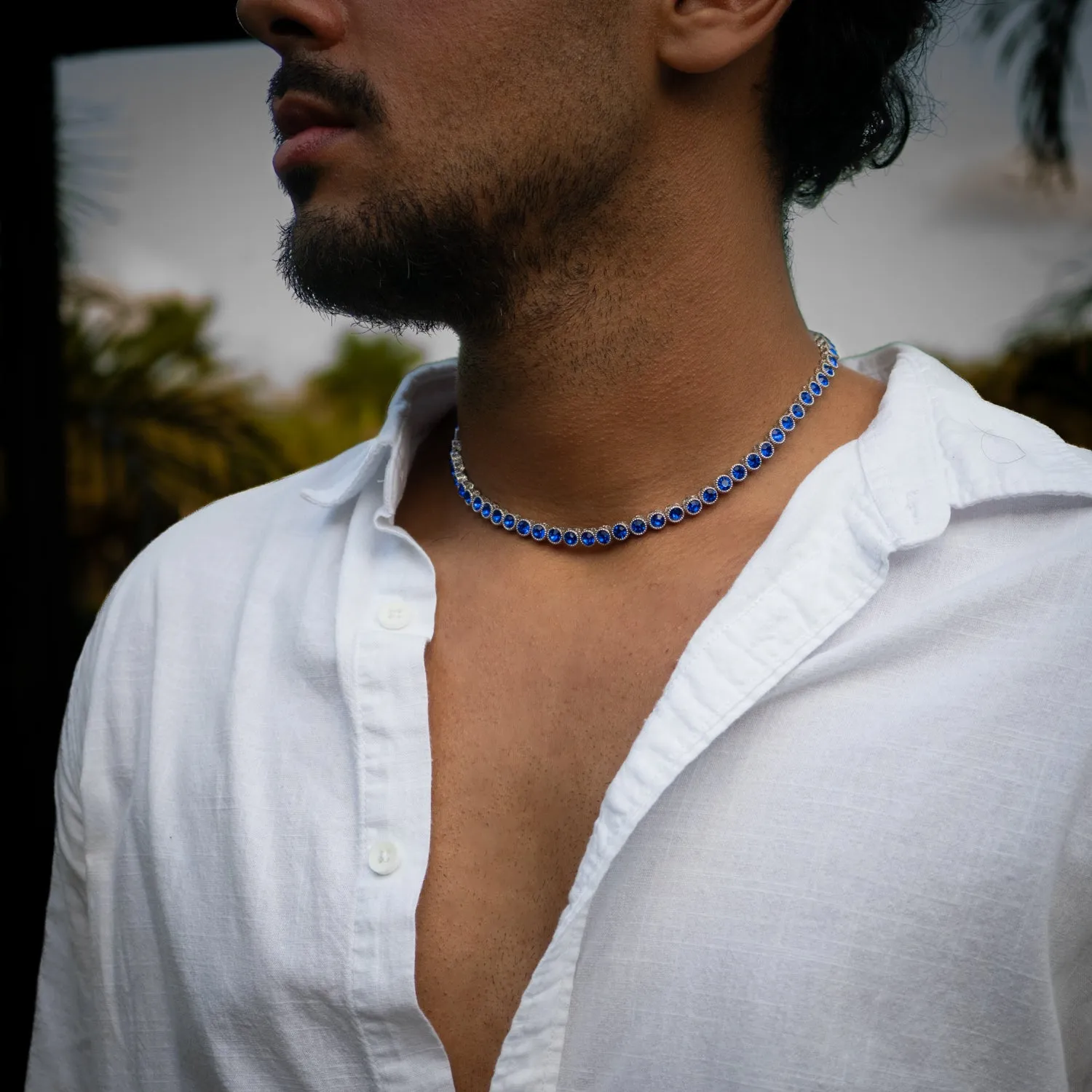 Blue Sapphire Tennis Mystic Silver Necklace