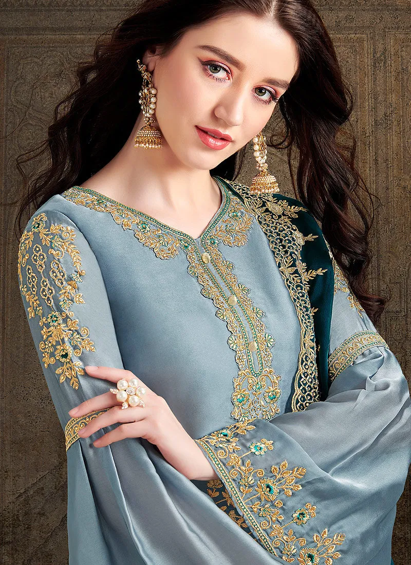 Blue Two Tone Designer Sharara Suit