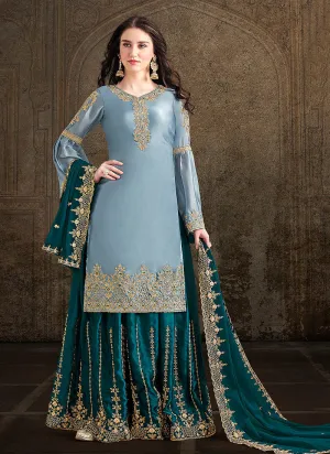 Blue Two Tone Designer Sharara Suit