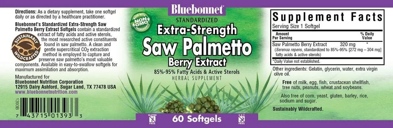 BlueBonnet Extra Strength Saw Palmetto Berry Extract Supplement, 60 Count