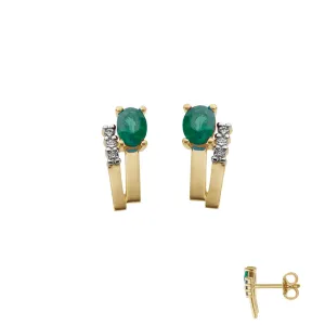 Boucles d'oreilles contre l'oreille - Or Jaune et Blanc, Diamants et Emeraude (065546/EA)