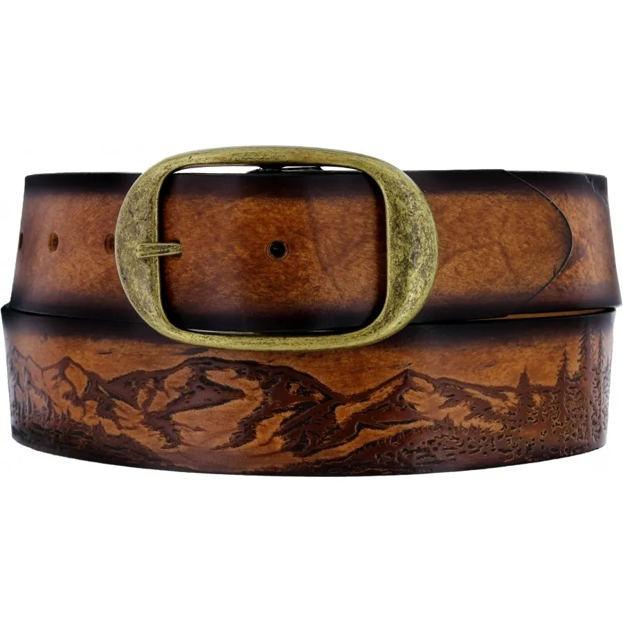 Brighton Natural/Brown Eagle/Sun Etched Belt for Men