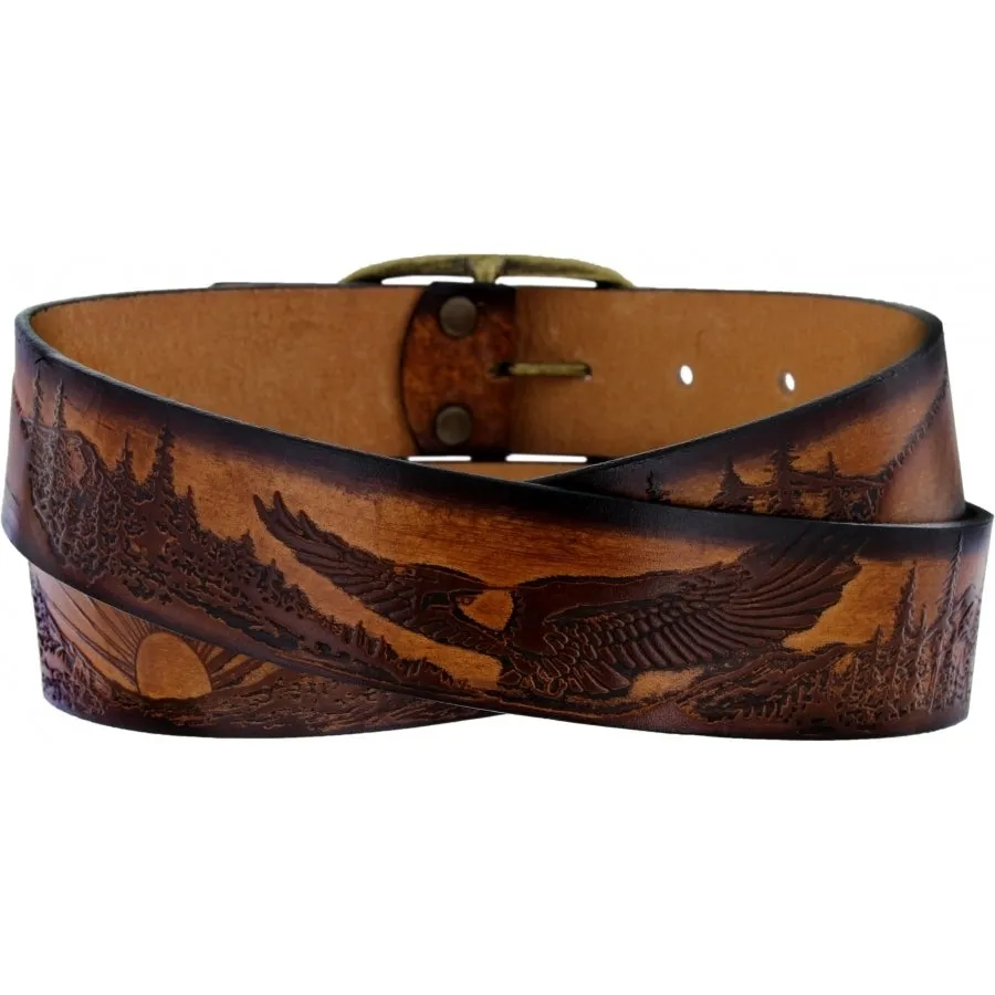 Brighton Natural/Brown Eagle/Sun Etched Belt for Men