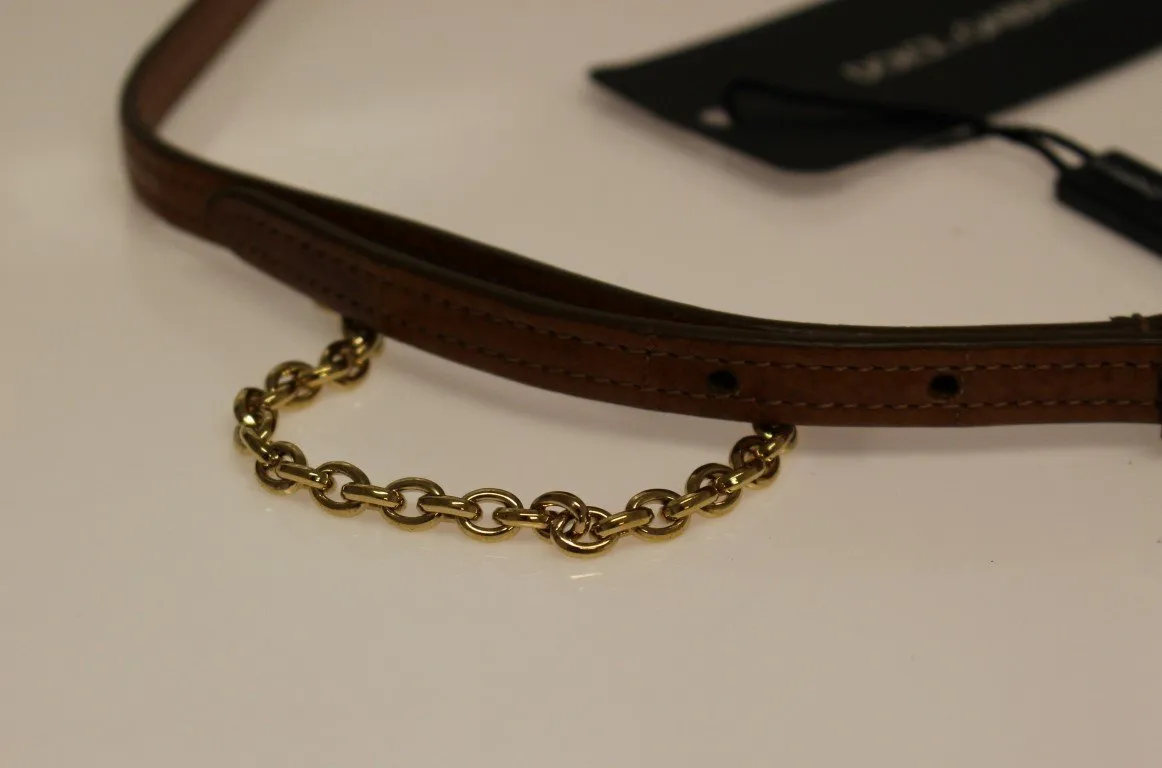 Brown Eel Leather Logo Belt
