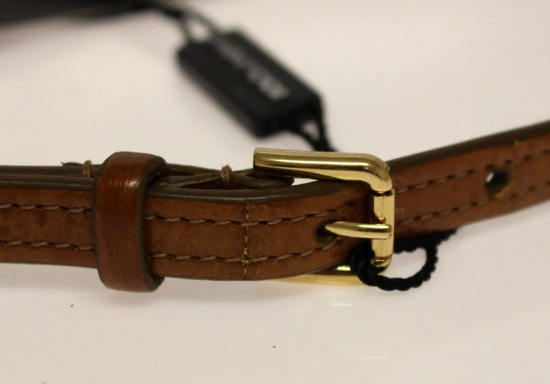 Brown Eel Leather Logo Belt