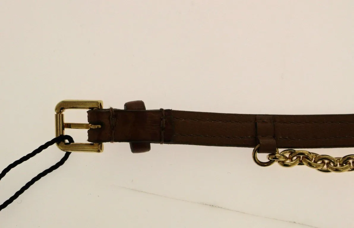 Brown Eel Leather Logo Belt