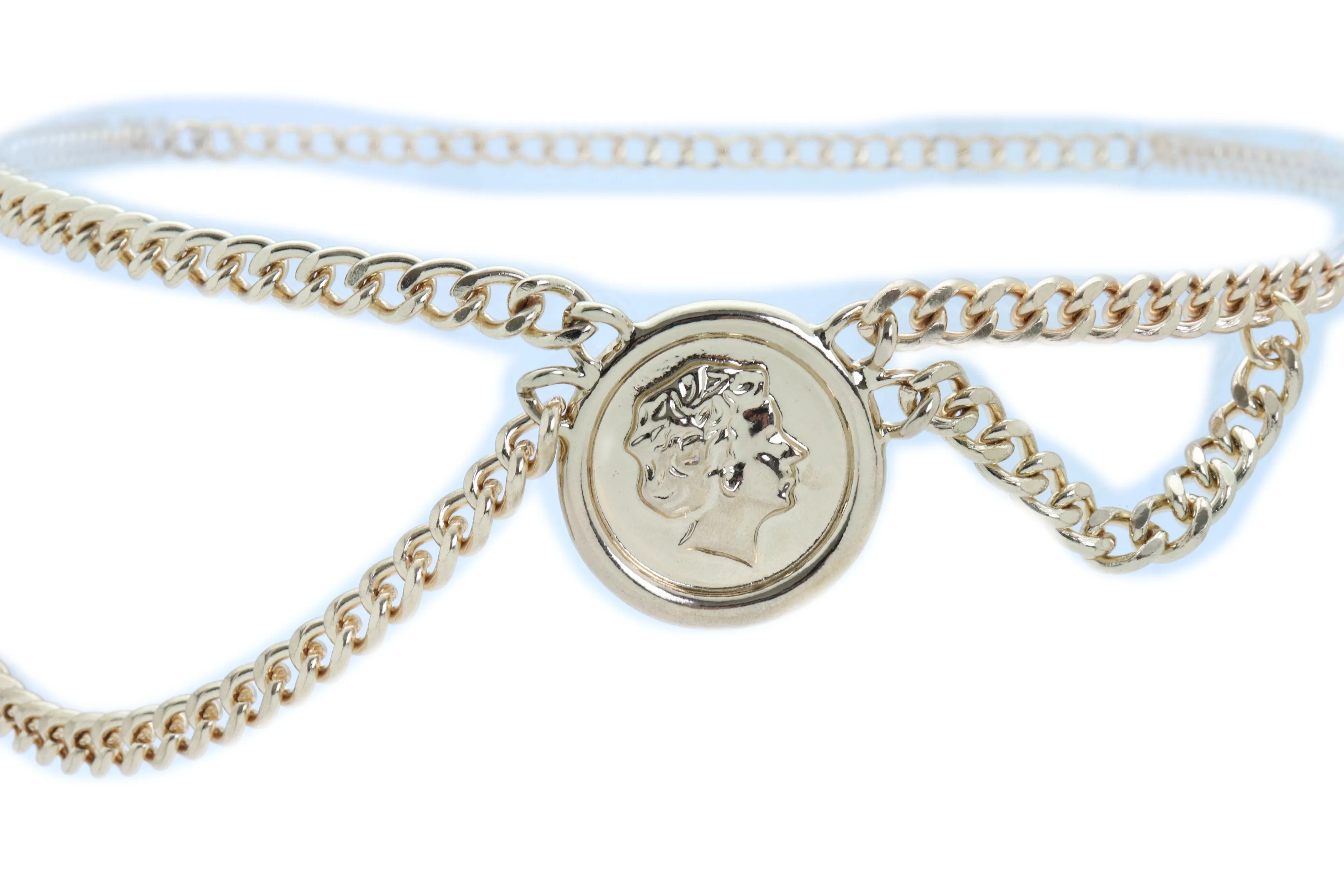Brown Elastic Fashion Belt Gold Metal XX Charms Fit Size S M