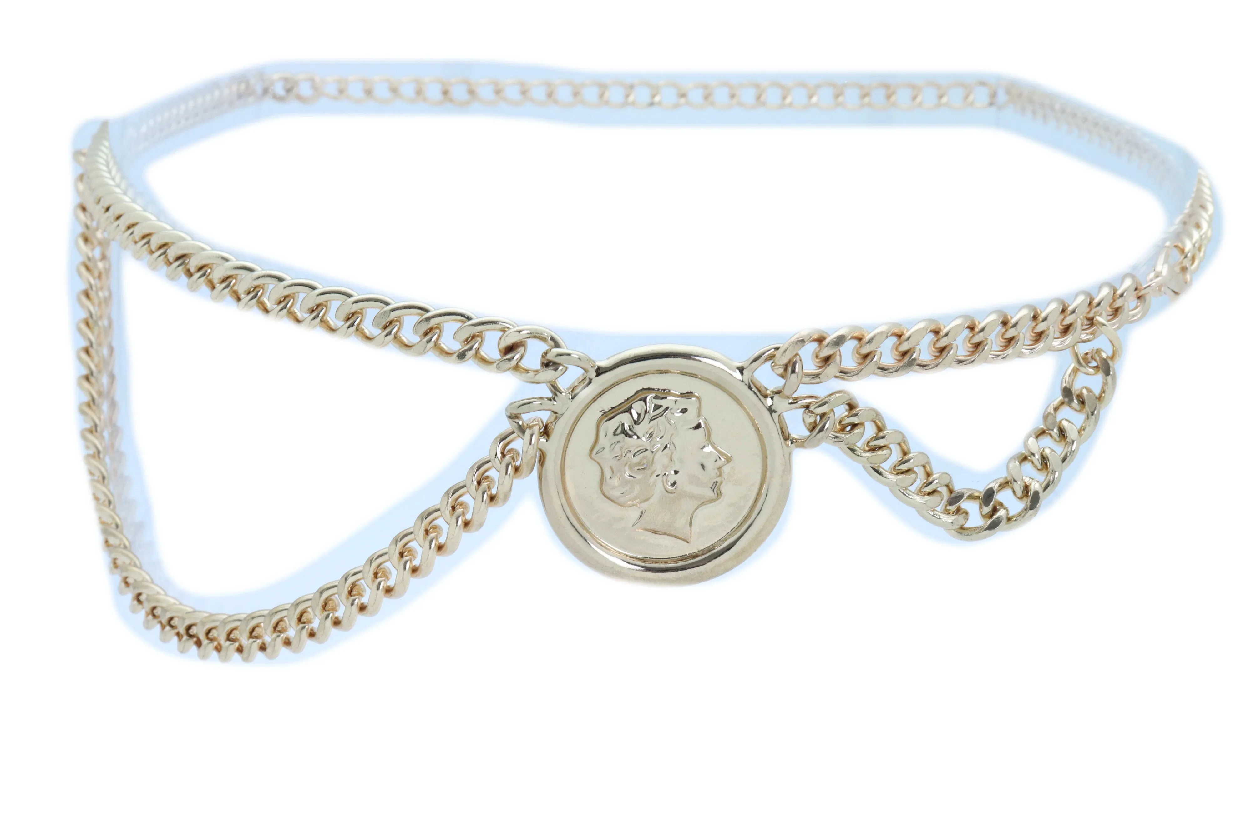 Brown Elastic Fashion Belt Gold Metal XX Charms Fit Size S M