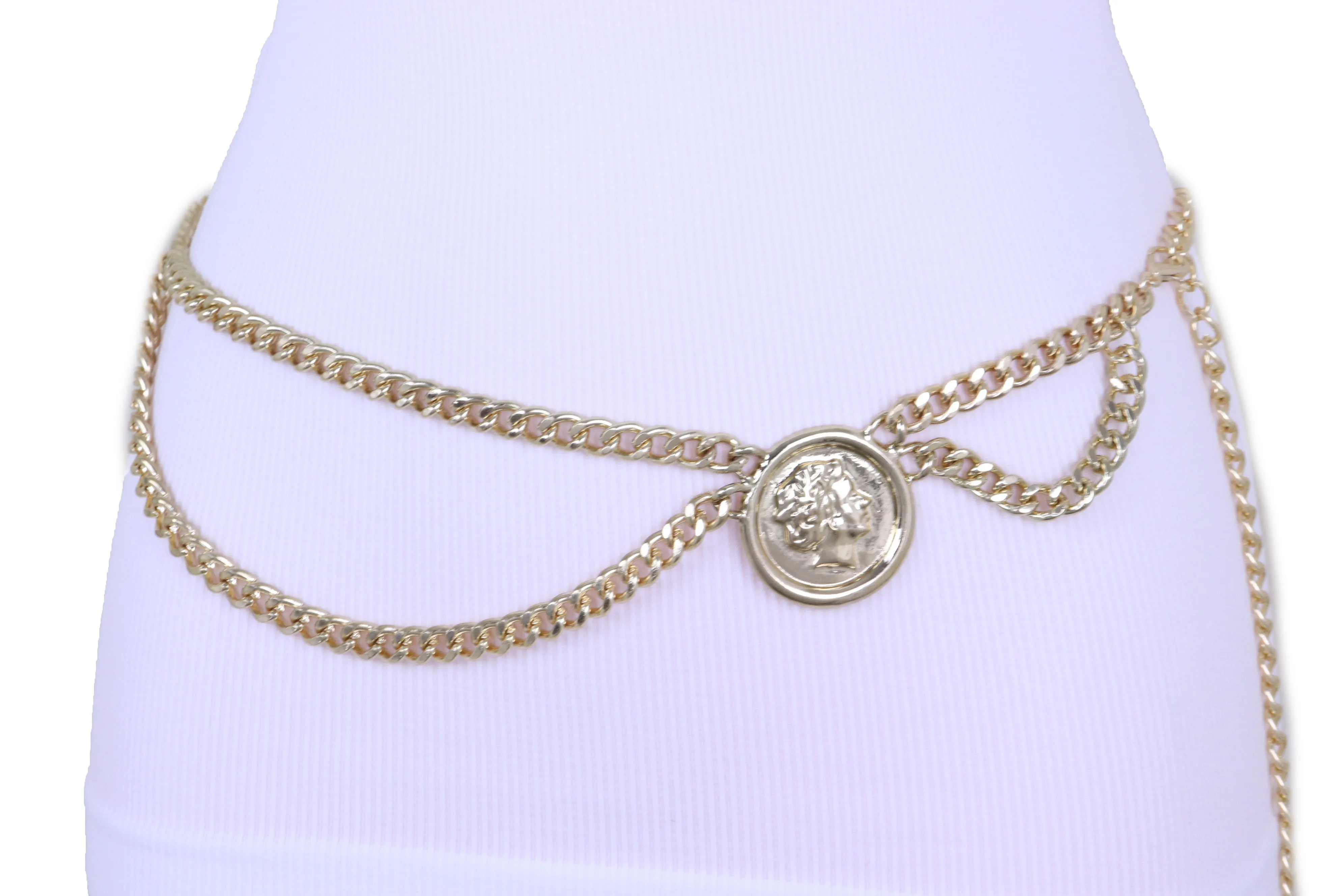 Brown Elastic Fashion Belt Gold Metal XX Charms Fit Size S M