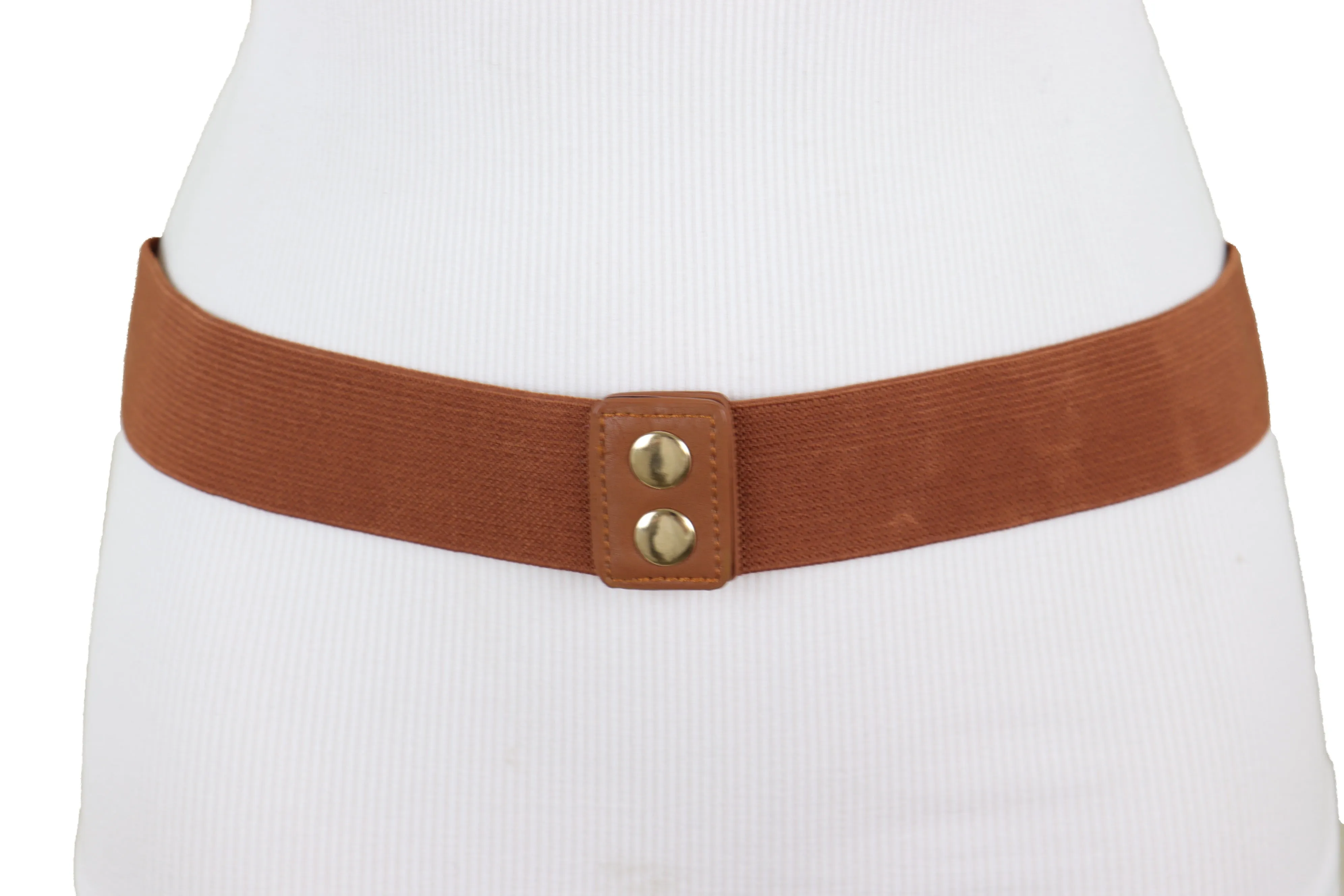 Brown Elastic Fashion Belt Gold Metal XX Charms Fit Size S M