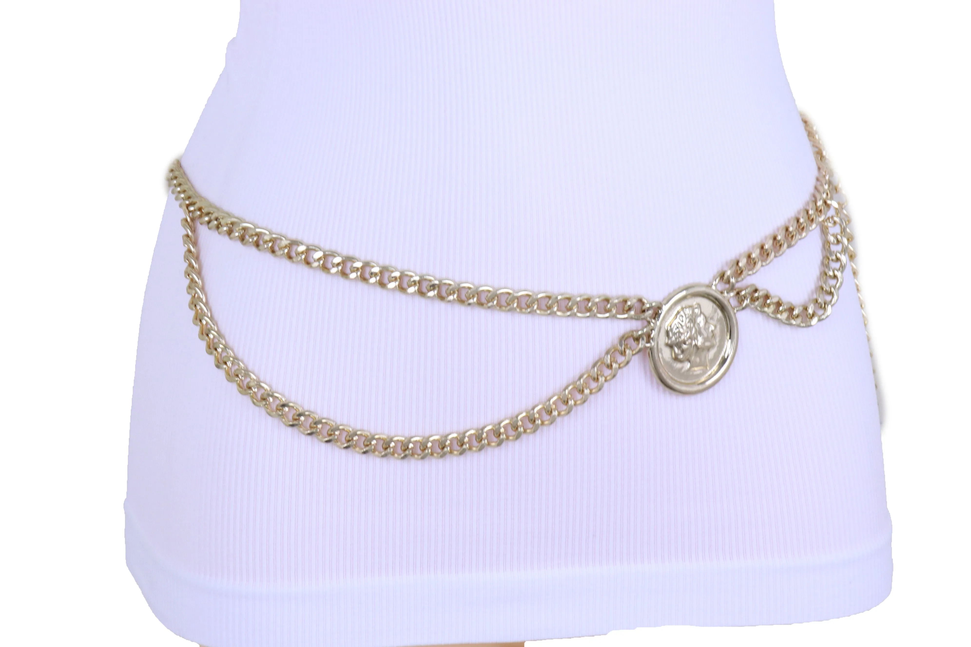 Brown Elastic Fashion Belt Gold Metal XX Charms Fit Size S M