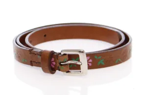 Brown Leather Floral Logo Belt