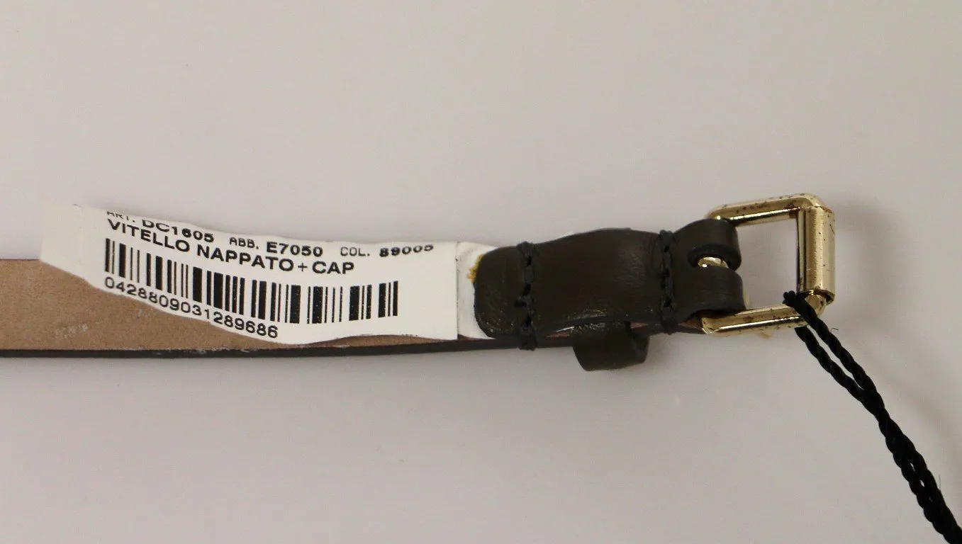 Brown Leather Floral Logo Belt
