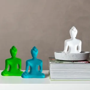 Buddha statue set of 3 - Green, White and Turquoise