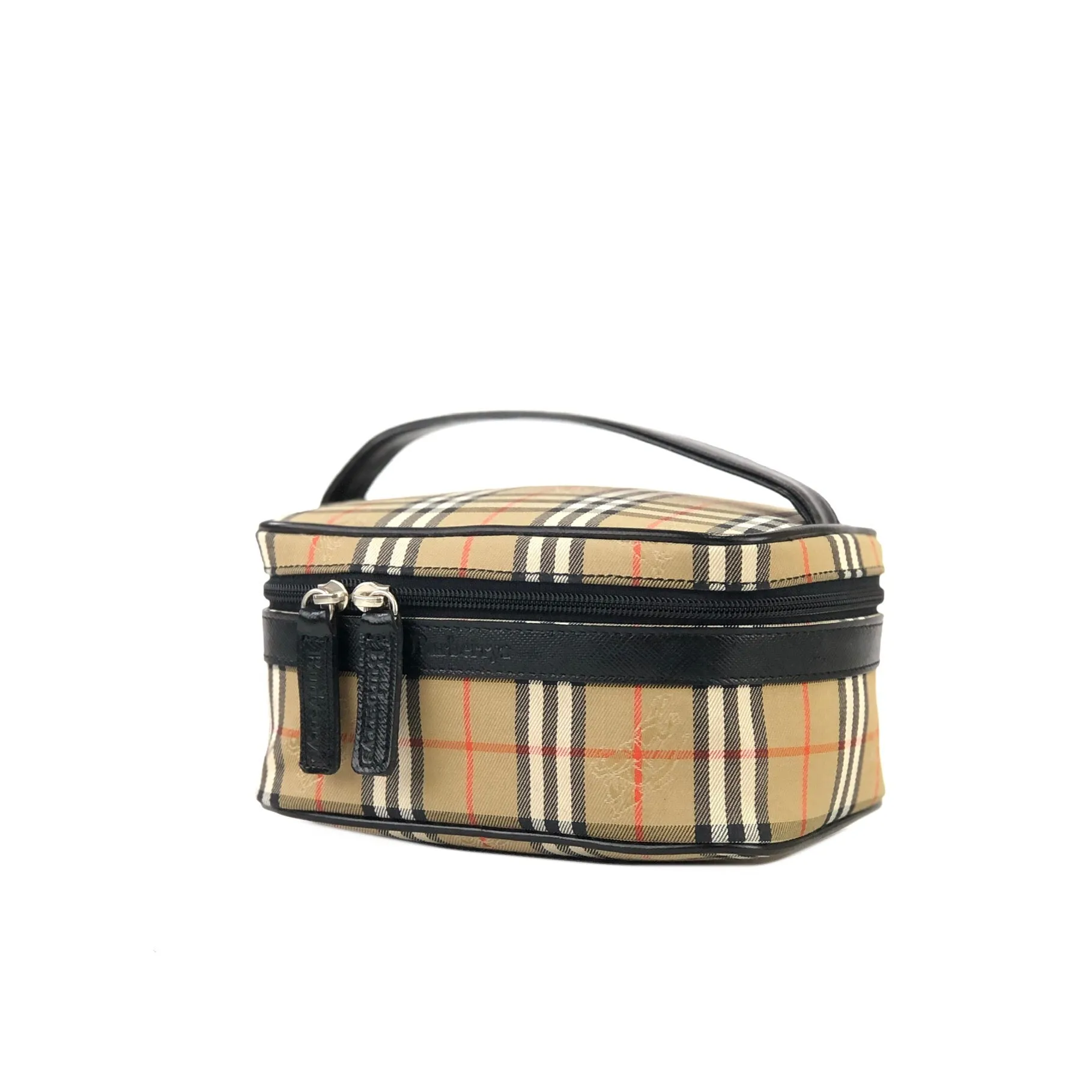 BURBERRY Classic check Fabric Small Vanity bag Cosmetic pouch Handbag Beige Vintage Old bpnn8u