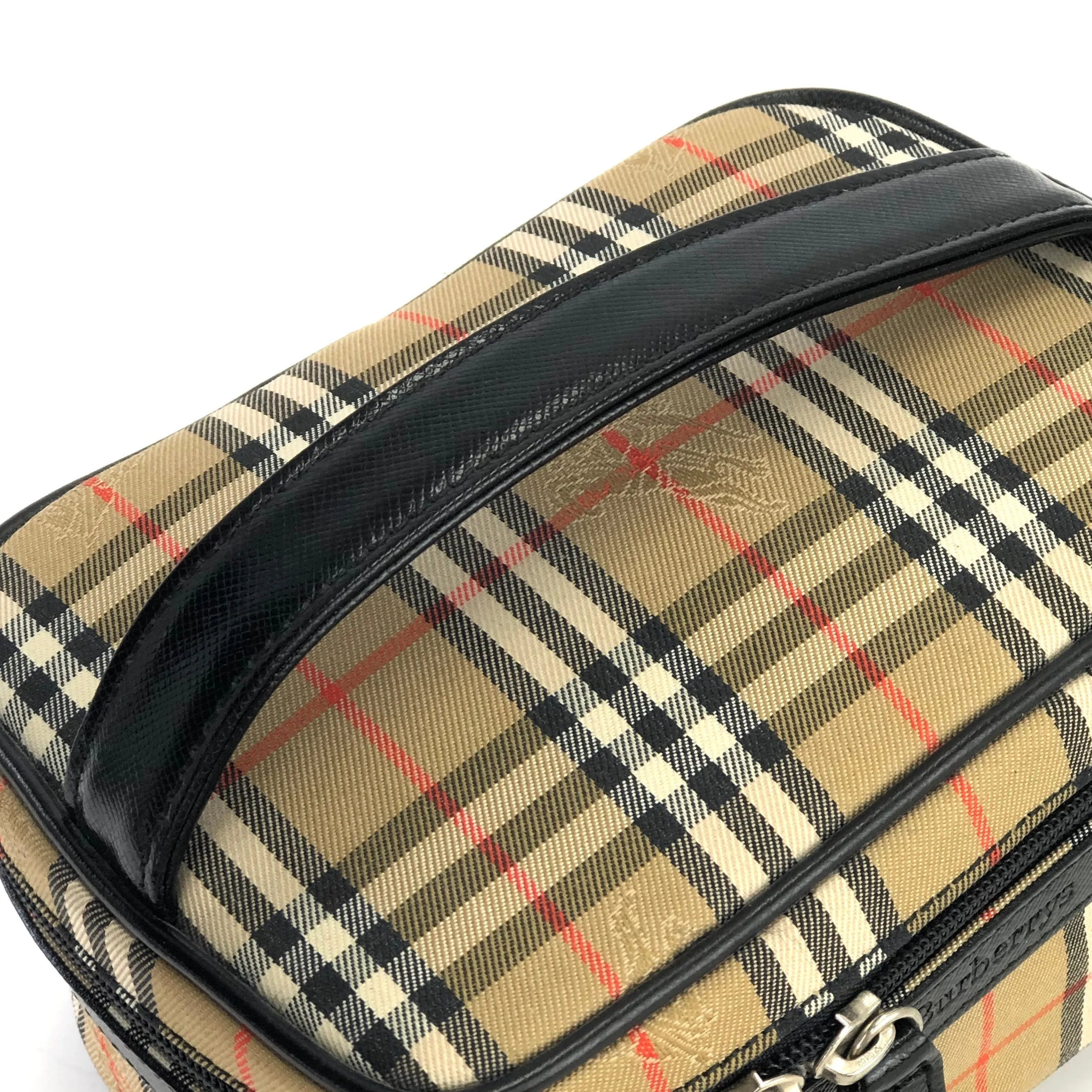 BURBERRY Classic check Fabric Small Vanity bag Cosmetic pouch Handbag Beige Vintage Old bpnn8u