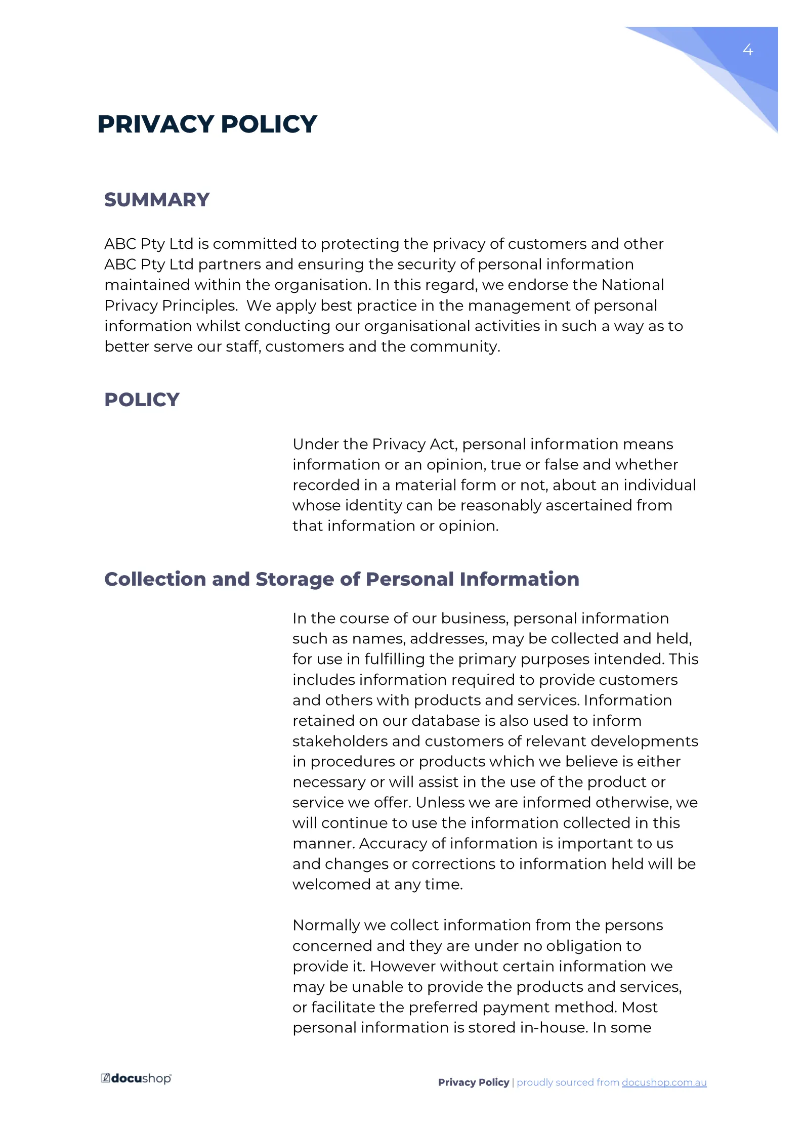 Business Privacy Policy Template