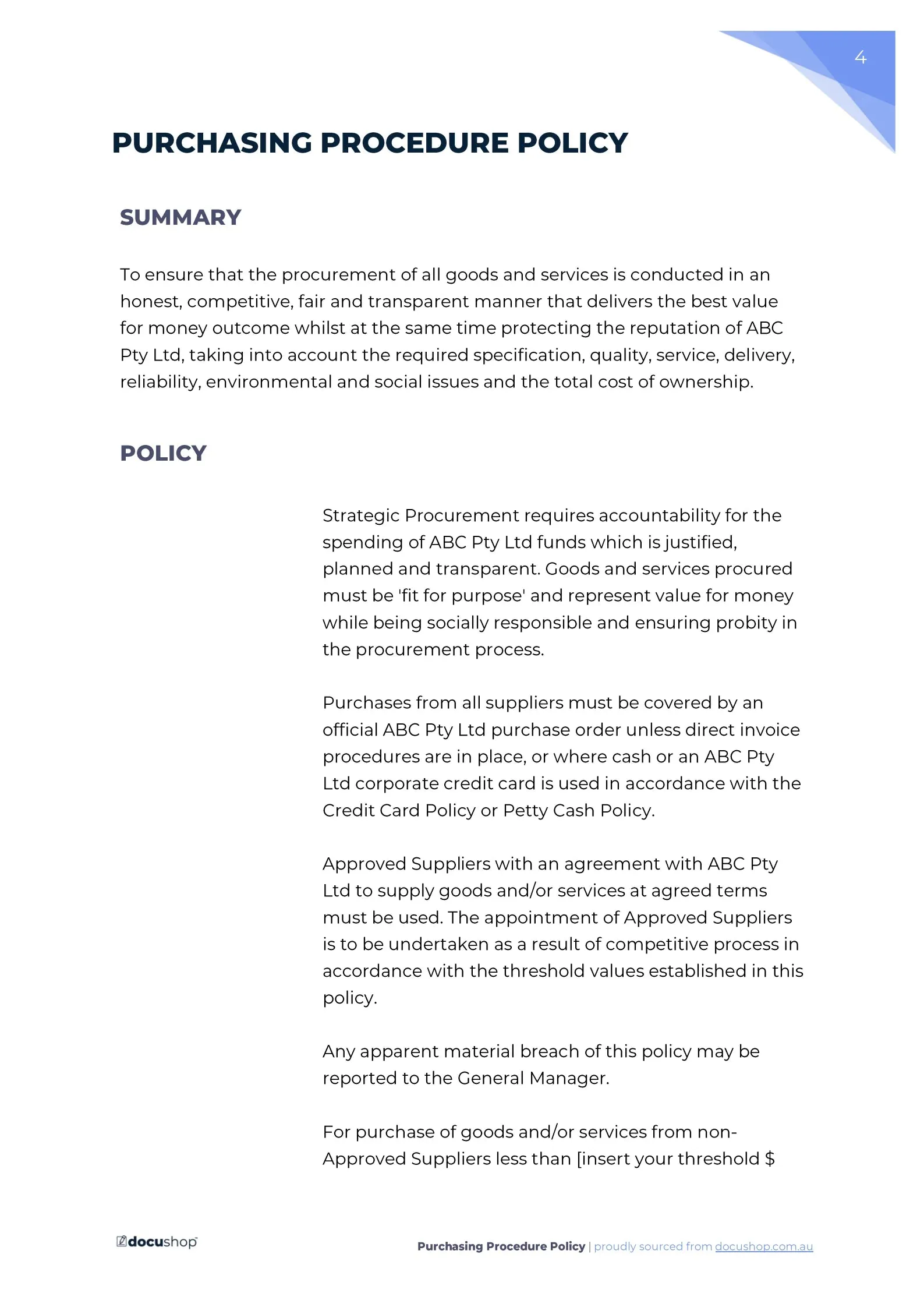 Business Purchasing Policy Template