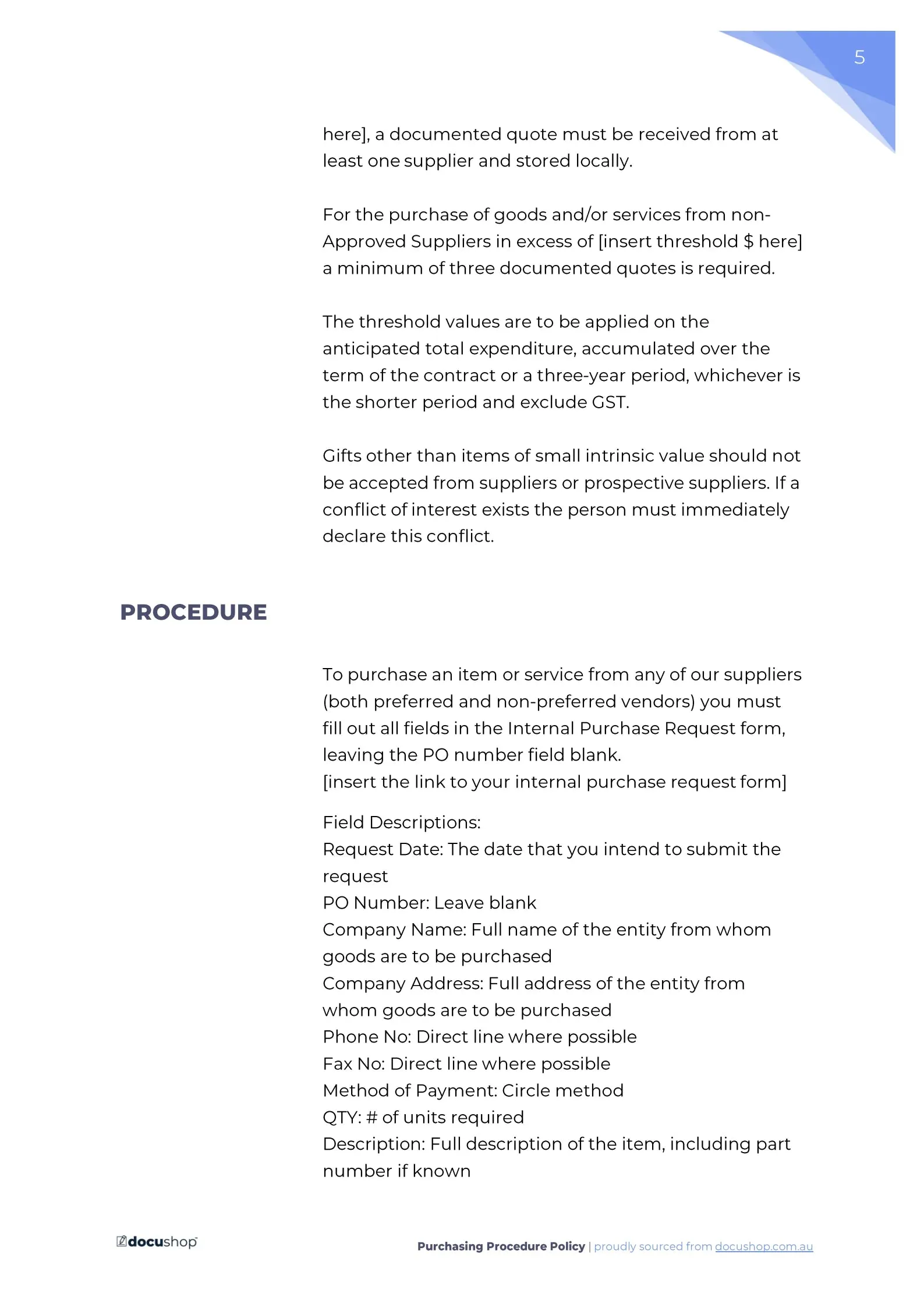 Business Purchasing Policy Template