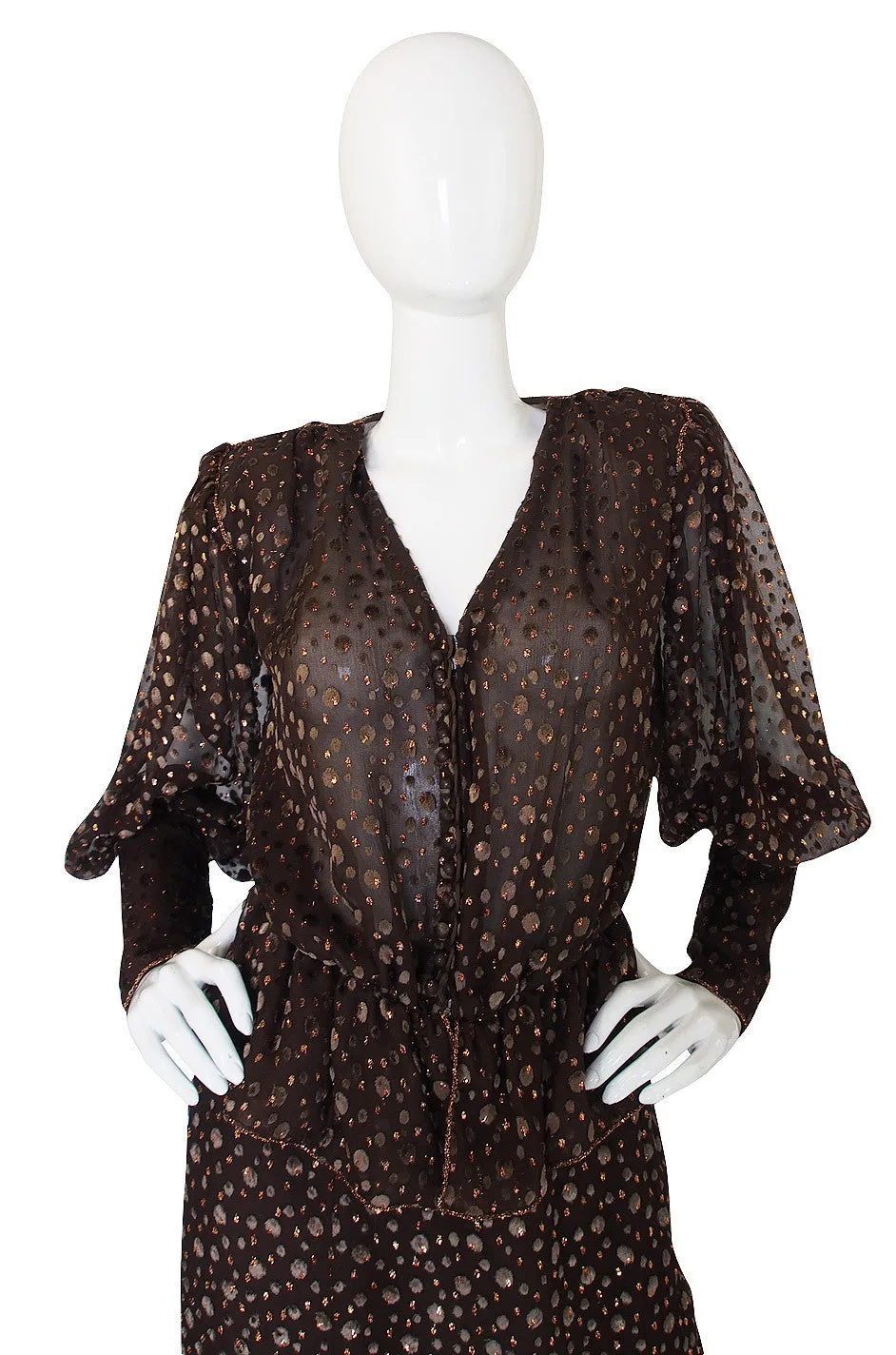 c.1975 Vicky Tiel Velvet Detailed Silk Chiffon Set