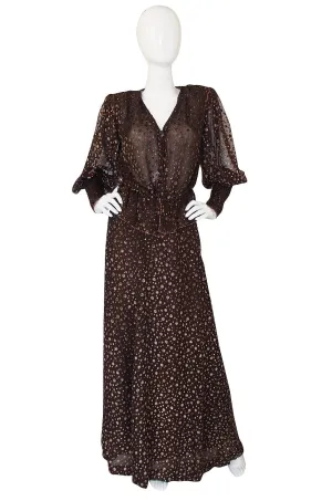 c.1975 Vicky Tiel Velvet Detailed Silk Chiffon Set