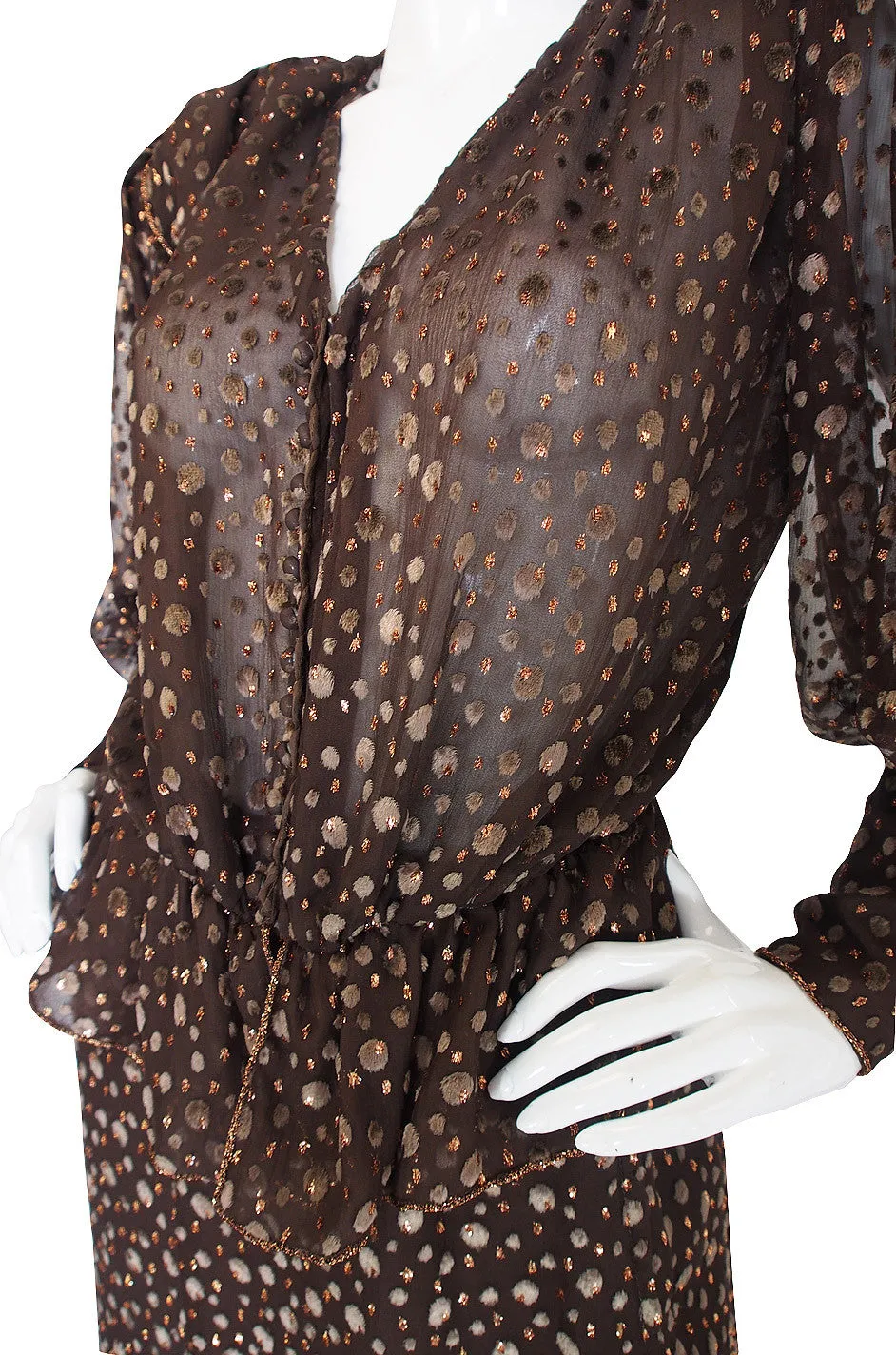 c.1975 Vicky Tiel Velvet Detailed Silk Chiffon Set