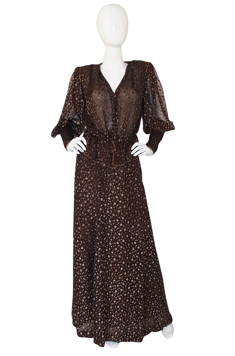 c.1975 Vicky Tiel Velvet Detailed Silk Chiffon Set