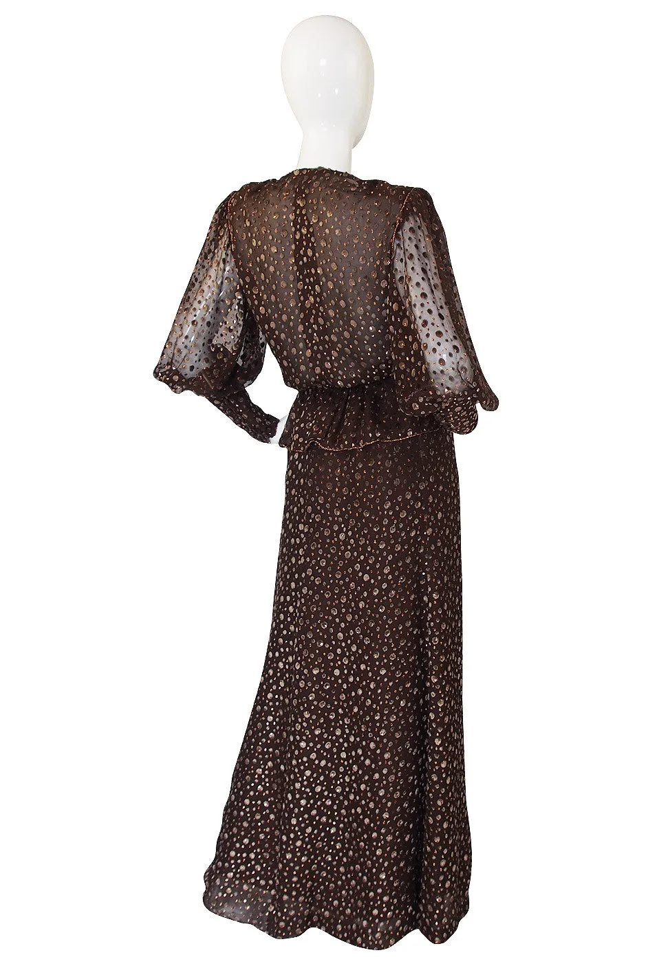 c.1975 Vicky Tiel Velvet Detailed Silk Chiffon Set
