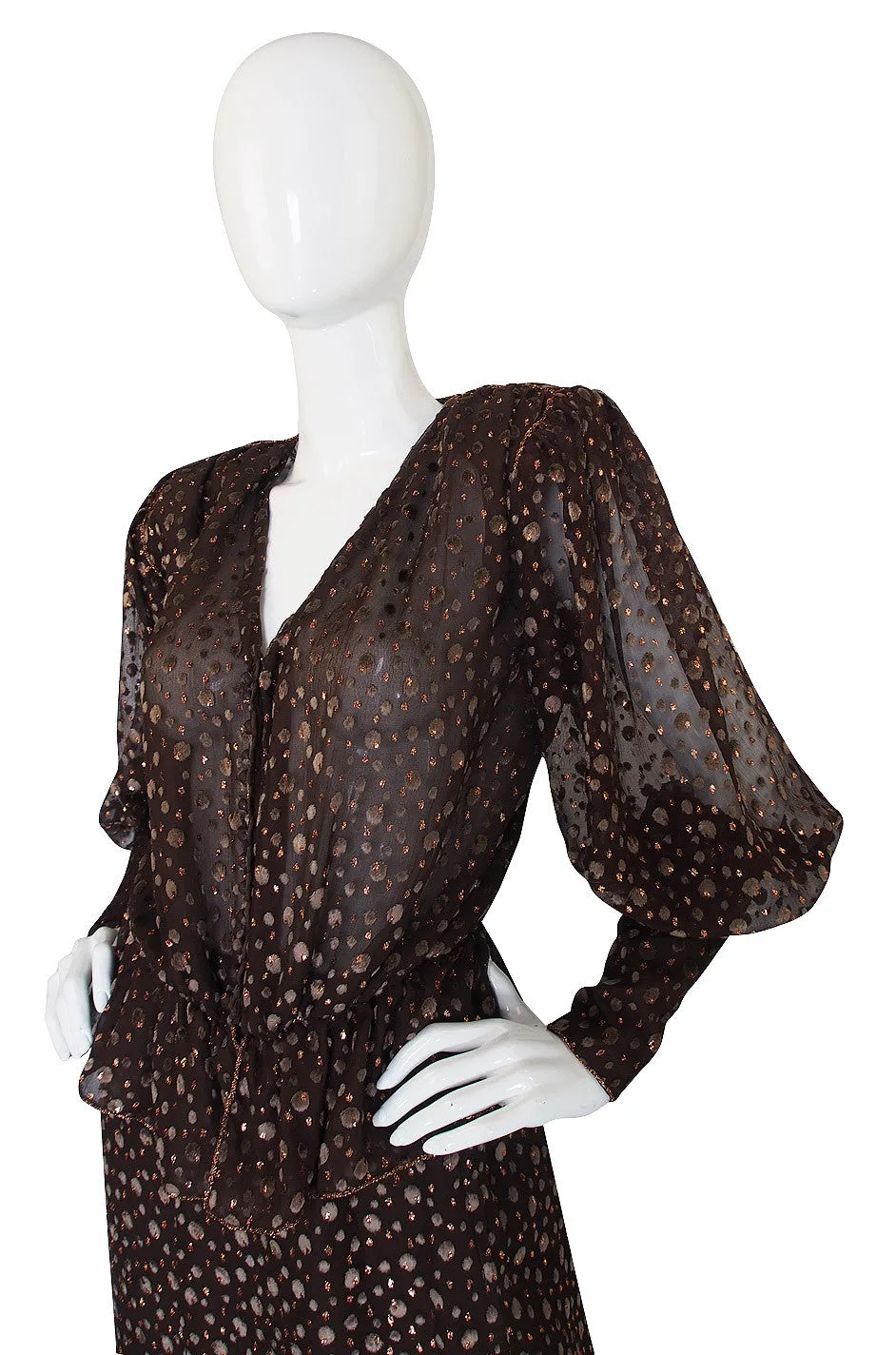 c.1975 Vicky Tiel Velvet Detailed Silk Chiffon Set