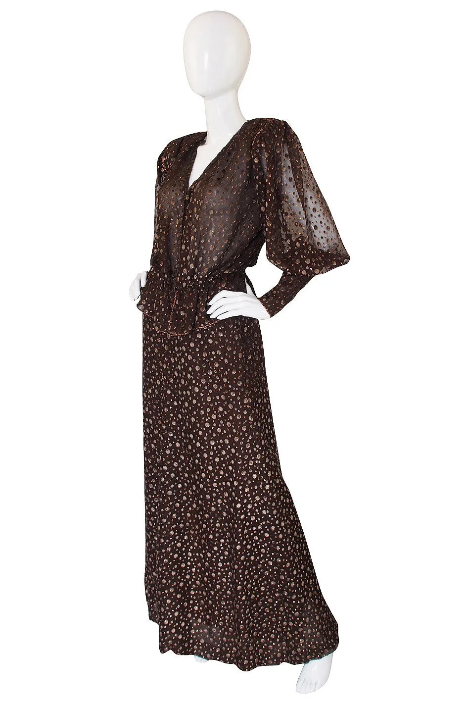 c.1975 Vicky Tiel Velvet Detailed Silk Chiffon Set
